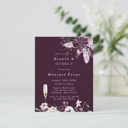 Violet en witte pony's Brunch & Bubble Invitae Kaart (Staand voorkant)