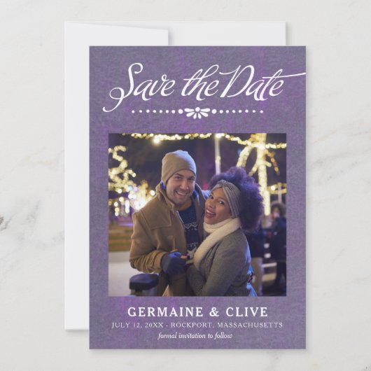 Violet et blanc Enregistrer la carte de date avec (Devant)