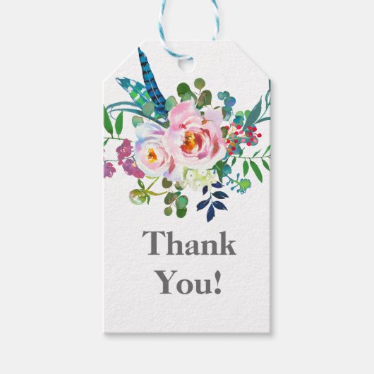 violet et blanc floral merci étiquette cadeau (Devant)