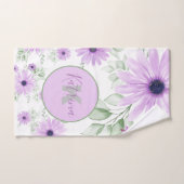 Violet et et aquarelle verte personnalisés Floral (Serviette à main)