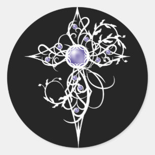 Violet Fantasy Angel Light Cross Ronde Sticker