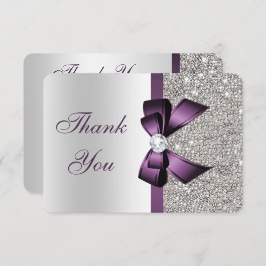 Violet Faux Bow Argent Paillettes Diamant Merci (Devant / Derrière)