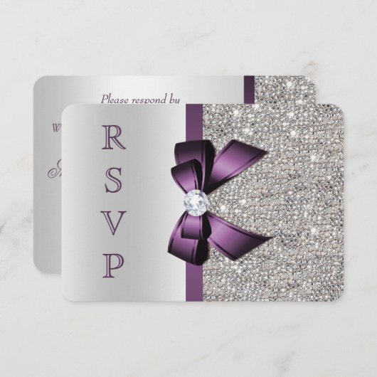 Violet Faux Bow Sequins Argent Diamant RSVP (Devant / Derrière)