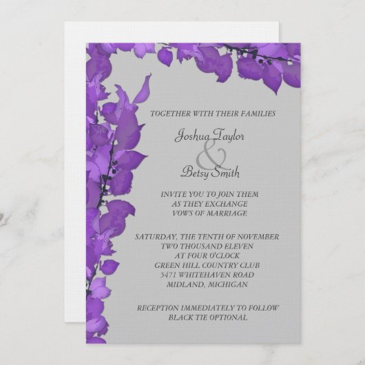 Violet Feuilles mariage invitations (Devant / Derrière)