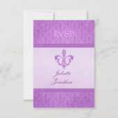 Violet Fleur De Lis mariage formel RSVP (Devant)