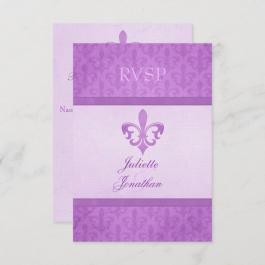 Violet Fleur De Lis mariage formel RSVP (Devant / Derrière)