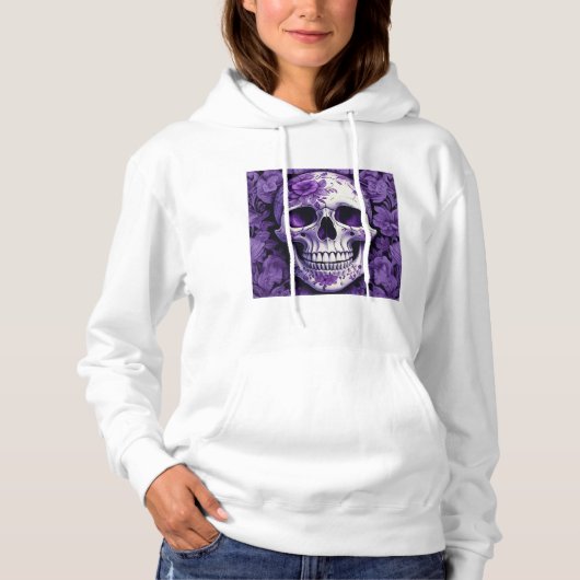 Violet Floral 3D Dode Schedel met violette bloemen Hoodie (Voorkant)