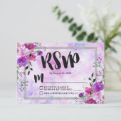 Violet Floral & Argent Frame Mariage RSVP Réponse (Debout devant)