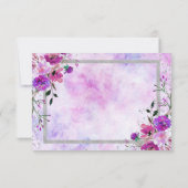Violet Floral & Argent Frame Mariage RSVP Réponse (Dos)