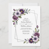 Violet Floral Frame Wedding Invitation Kaart (Voorkant)
