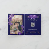 Violet Floral Gold Frame Elegant Folded Invitation (Intérieur)