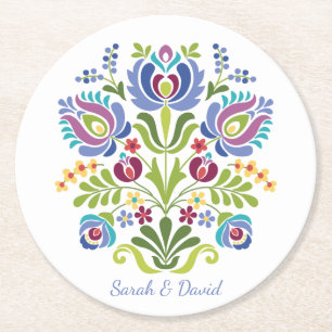 Violet Floral Hongaarse designversie Ronde Kartonnen Onderzetter