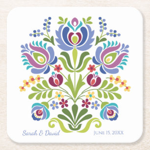 Violet Floral Hongaarse designversie Vierkante Kartonnen Onderzetter