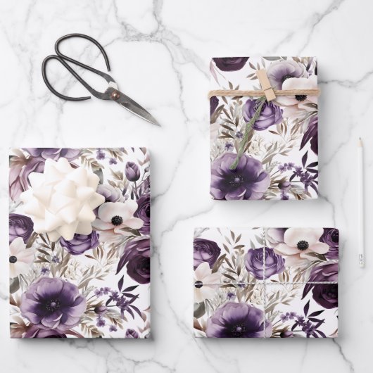 Violet Floral Inpakpapier Vel (Voorkant)