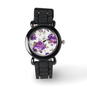Violet Floral Pattern Horloge