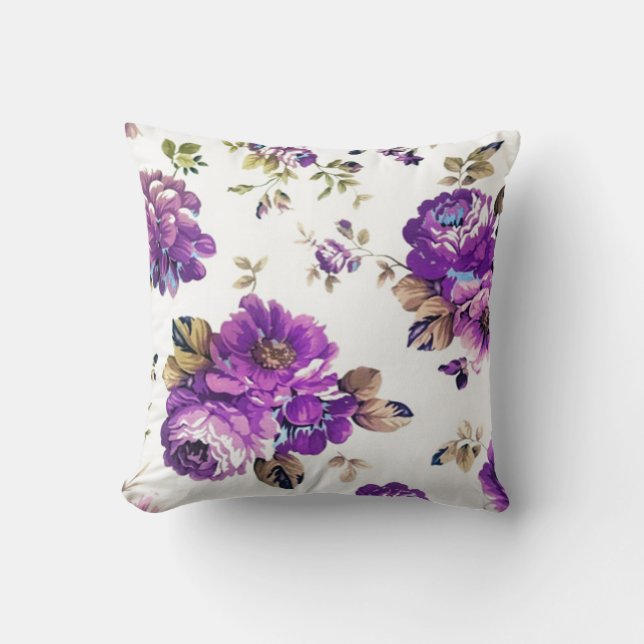 Violet Floral Pattern Kussen (Voorkant)