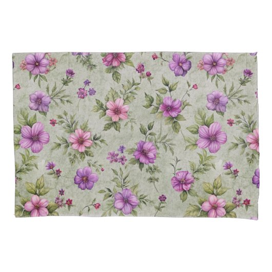 Violet Floral Pattern Kussensloop (Voorkant)