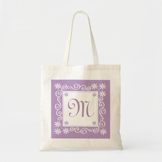 Violet Floral Pattern Monogrammed Tote Bag (Voorkant)