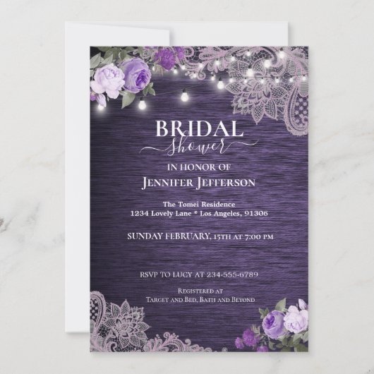 Violet Floral Rustique nuptiale Invitation à la do (Devant)