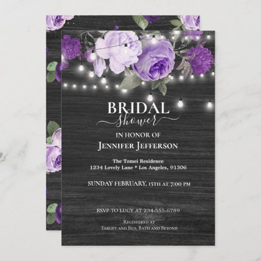 Violet Floral Rustique nuptiale Invitation à la do (Devant / Derrière)