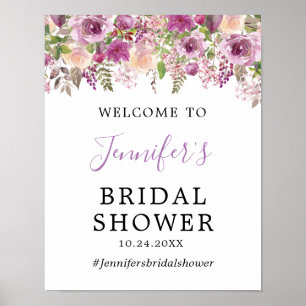 Violet Floral Vrijgezellenfeest Welkom Poster