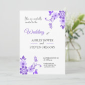 Violet floral Wedding Kaart (Staand voorkant)