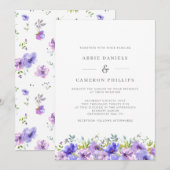 Violet Floral Wreath Wedding Kaart (Voorkant / Achterkant)