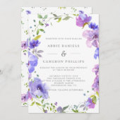  Violet Floral Wreath Wedding Kaart (Voorkant / Achterkant)