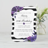 Violet Florals & Black Stripes Birthday Uitnodigin Kaart (Staand voorkant)