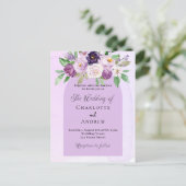 Violet florals boog paarse bruiloft uitnodiging briefkaart (Staand voorkant)