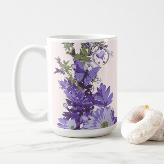 Violet Florals Koffiemok (Met donut)