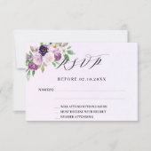 Violet floraux lavande réponse mariage carte RSVP (Devant)