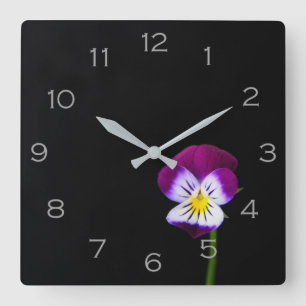 Violet Flower Grey Numbers wccn Vierkante Klok