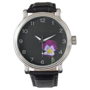 Violet Flower White Numbers Mannen cn Horloge