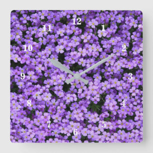 Violet Flowers Vierkante Klok