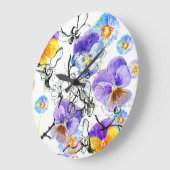 Violet Flowers Waterverf Patroon Grote Klok (Hoek)