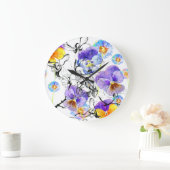 Violet Flowers Waterverf Patroon Grote Klok (Huis)