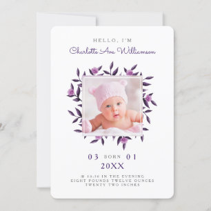 Violet Foliage Floral Wreath Birth Announement Aankondiging