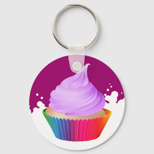 Violet Frosting Vanilla Cupcake Rainbow Baking Cup Sleutelhanger (Voorkant)
