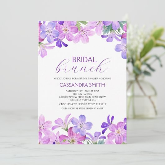 Violet Geranium Bruids Brunch Douche Kaart (Staand voorkant)