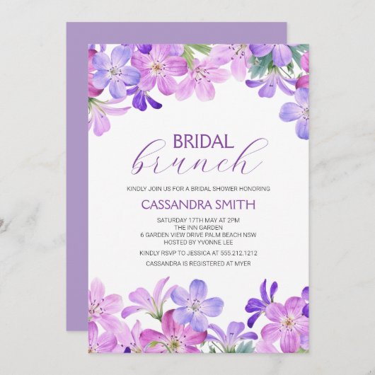 Violet Geranium Bruids Brunch Douche Kaart (Voorkant / Achterkant)