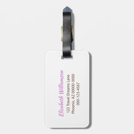 Violet Girly Glitter Initiaal Monogram Aangepaste  Bagagelabel (Achterkant verticaal)