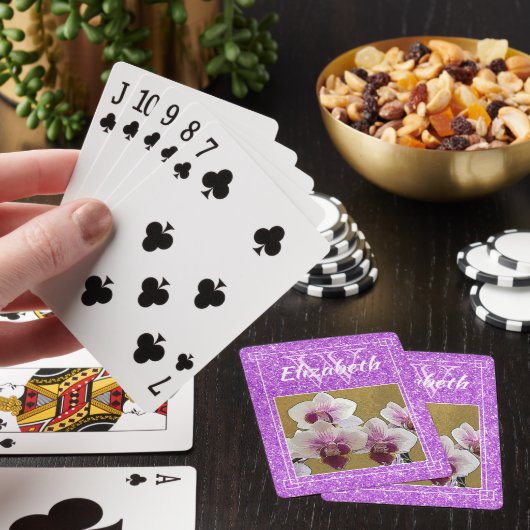 Violet Girly Glitter Initiaal Monogram Aangepaste  Pokerkaarten (Insitu)