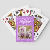 Violet Girly Glitter Initiaal Monogram Aangepaste  Pokerkaarten (Achterkant)
