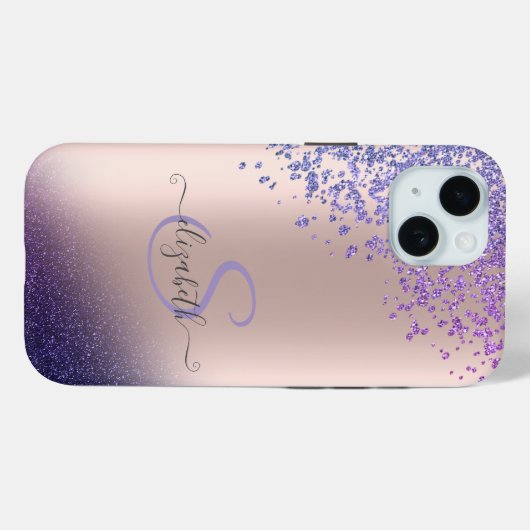 Violet Glitter Ombre Diamonds Case-Mate iPhone Case (Achterkant (horizontaal))