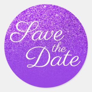 Violet Glitter Ombre Save the Date Ronde Sticker