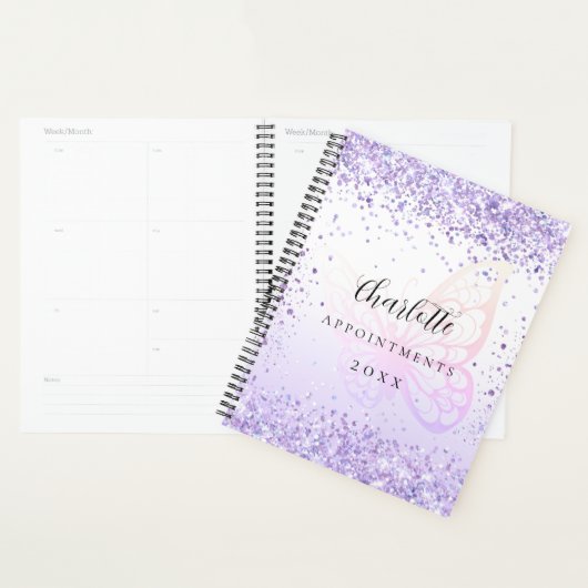 Violet glitter vlinder 2024 planner (Display)