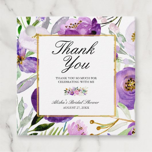 Violet & Gold Floral Vrijgezellenfeest Dank u Bedankjes Labels (Voorkant)