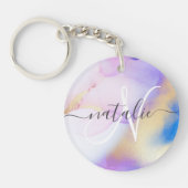 Violet Gold Waterverf Luxe - Aangepaste monogram n Sleutelhanger (Voorkant)