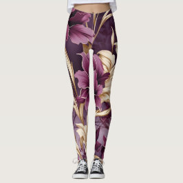 Violet gouden orchideeën patroon leggings